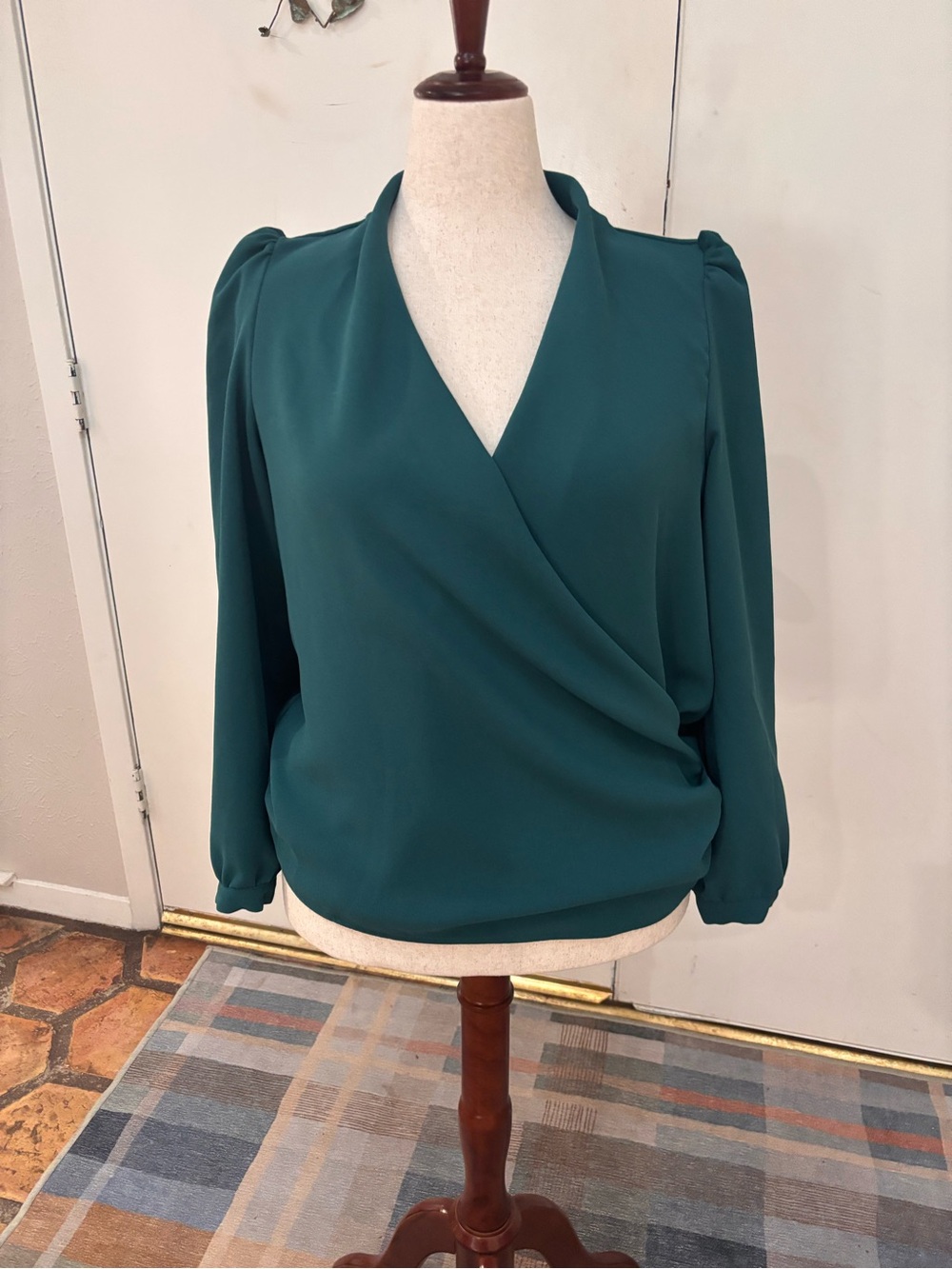Sezane Abelia Green Draped Wrap Blouse - Picture 4 of 7